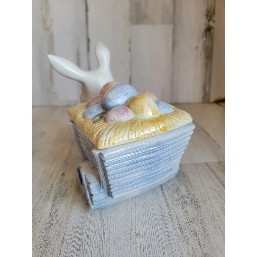 Vintage‎ ceramic Easter Bunny wheelbarrow egg hunt container